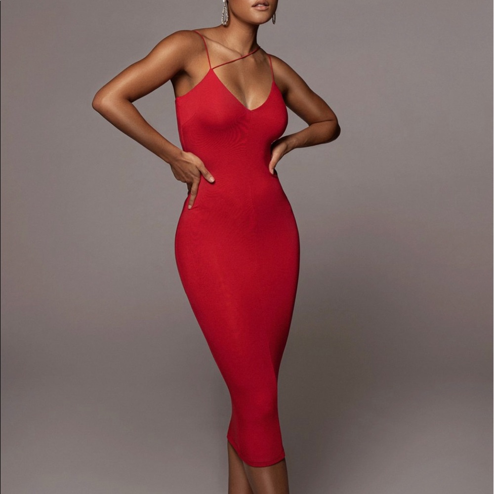 JLUXLABEL RED VALENCIA DIAGONAL STRAP DRESS